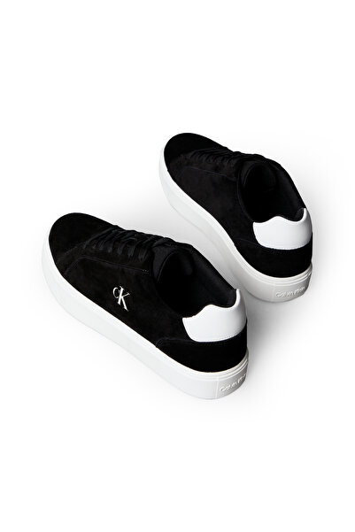 Calvin Klein Men Black/Bright White Low Top Suede Leather Flexible Sole Trainers