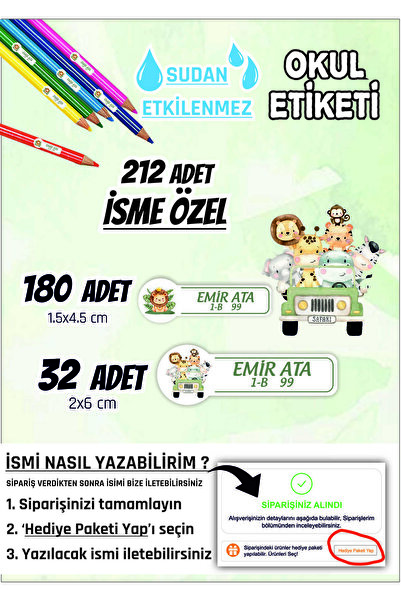 Printbox Okul Etiketi Kalem Defter Özel Isim Yazılabilen Etiket 212 Adet