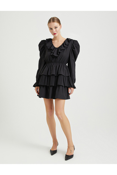 BGN workshop V YAKA PLİSELİ POPLIN ELBİSE