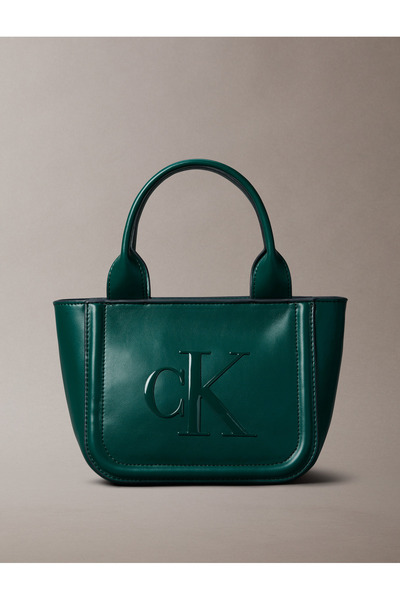 Calvin Klein Calvin Klein Women Green Embossed Monogram Logo Bold Small Tote Bag