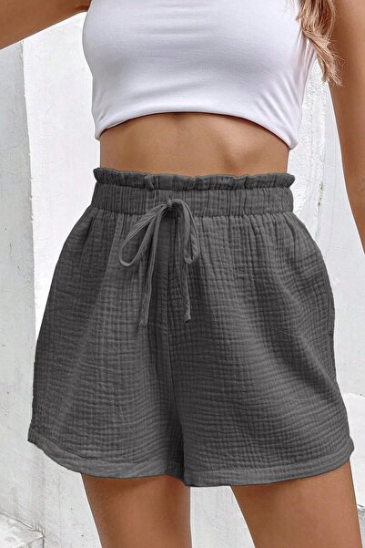 GHASSY CO. Ghassy Co. Women's 100% Cotton Muslin Vacation Home Inside/Out Pocketless Lace-Up Shorts