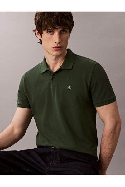 Calvin Klein Men Green Monogram Pique Regular Short Sleeve Polo T-Shirt