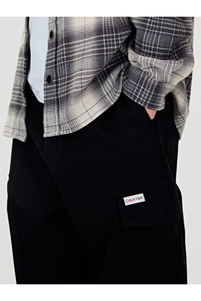 Calvin Klein Boys Black Cotton Baggy Sateen Cargo Trousers