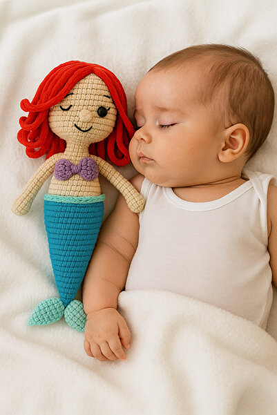 CraftyCorner El yapımı Amigurumi Denizkızı Oyuncak – Organik pamuk iplikten örülmüş