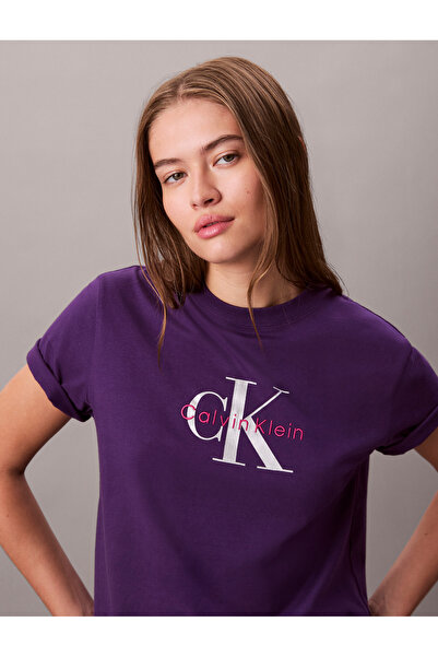 Calvin Klein Women Acai Hero Short Sleeve Classic Monogram Logo Tee