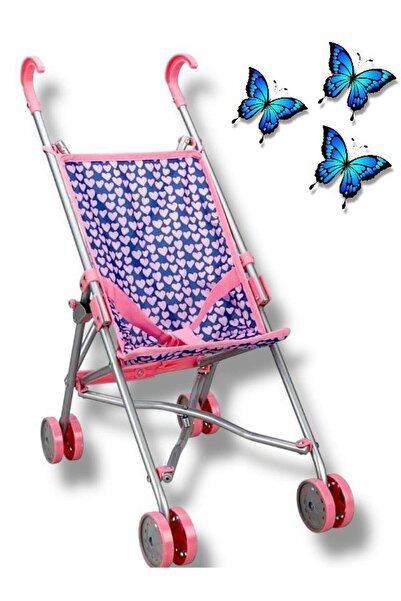 SAZE KATLANABİLİR KALPLİ METAL BEBEK PUSETİ OYUNCAK PUSET