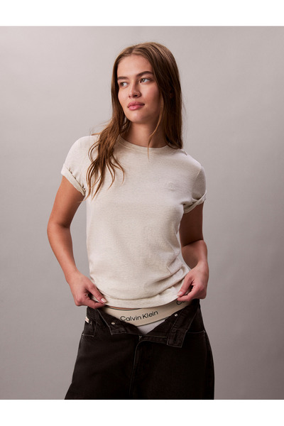 Calvin Klein Calvin Klein Women Beige Monogram Archive Jersey Crew Neck Tee