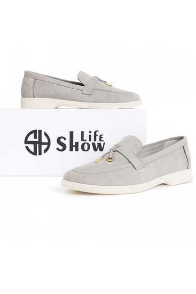 SHOW LİFE Women's Comfortable Gray Daily Loafer Shoes Modern Design