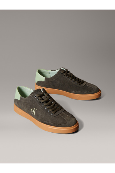Calvin Klein Women Beluga/Sage/Green Haze Low Top Suede Signature Logo Lace Up Trainers