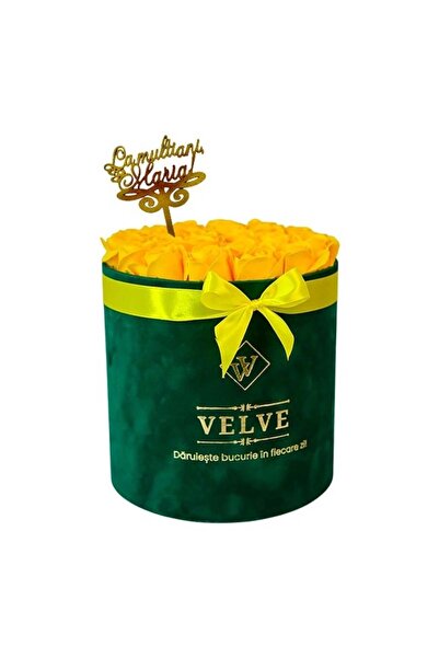 velve Aranjament Radiance, cutie verde, cu 25 trandafiri din sapun, topper " ...