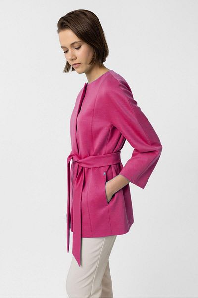 Deriderim Pink Jadira Snap Closure Belted Three Quarter Sleeve Fabric Coat