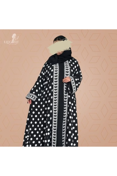 elegant hijab Black and white polka dot abaya