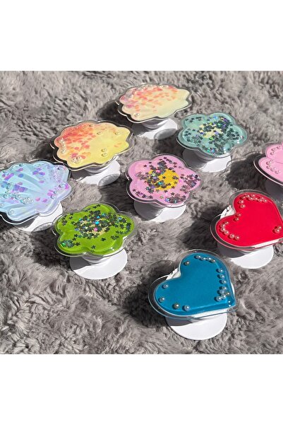 EDELFU Simli Boncuklu Sulu Popsocket – Telefon Tutucu Renkli Şekilli Stand Parmak Tutacağı