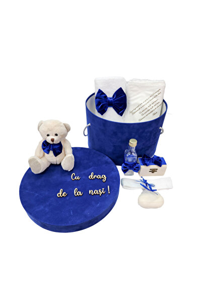 fantasialand Baptismal kit in a box with Teddy Bear, blue color