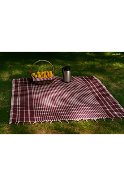Bonny Home Fringed Piti Checkered Tablecloth 150X150 cm – Multi-Purpose Cover for Tableware & Picnic