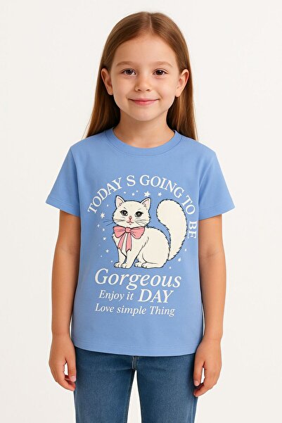 Koton Βαμβακερό μπλουζάκι με κοντό μανίκι για κορίτσια Cat με τύπωμα