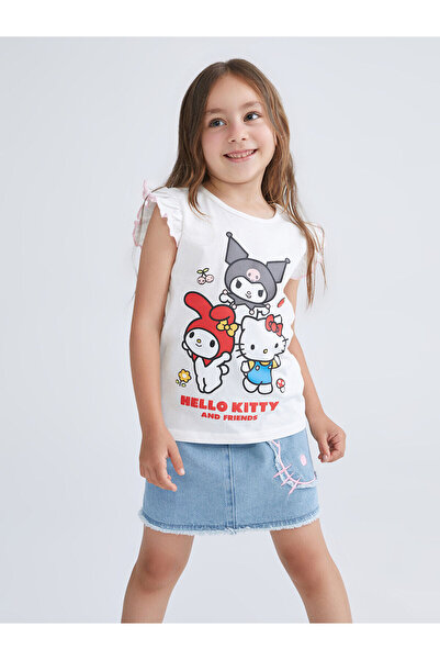 LC Waikiki Tricou pentru fetiță cu imprimeu Hello Kitty cu guler rotund