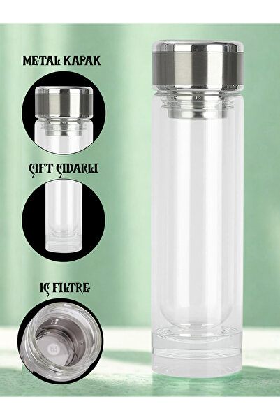 Blissra Double Layer Glass Thermos 300 ml – Transparent Herbal Tea and Fruit Brewing Bottle with Filter