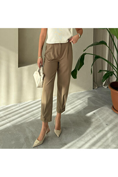 My Blog Khaki Ruby Buttoned Trousers - 3520
