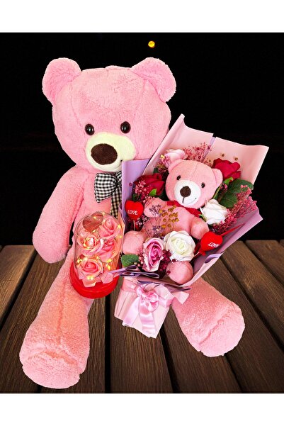 Linalux Gifts Kız Arkadaşa Hediyelik Eşya 90cm Pembe Ayıcık - Ayıcıklı Çiçek ...