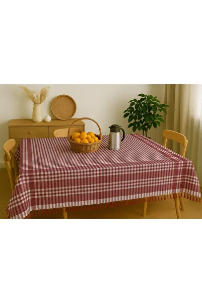 Bonny Home Fringed Piti Checkered Tablecloth 150X150 cm – Multi-Purpose Cover for Tableware & Picnic