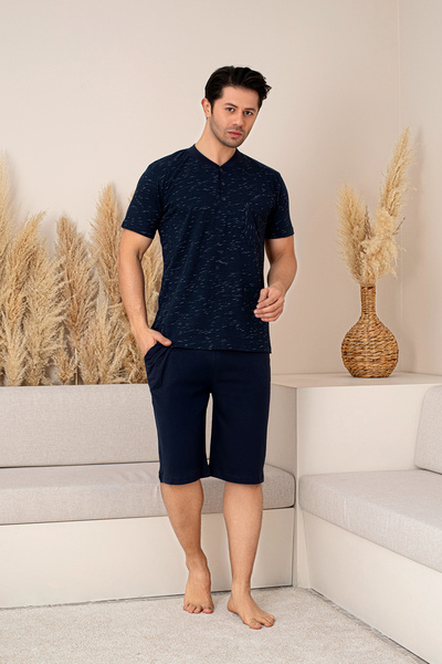 BRAXELL Nisanca Sporty 100% Cotton Men's Pajama Set with Shorts
