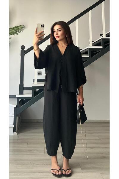 Oslove Black One Button Blouse-Pants Suit