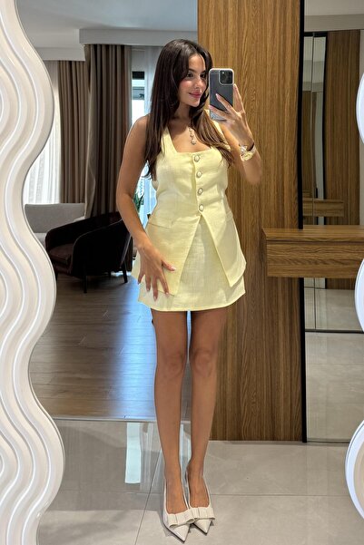 Gizem Ecemiş Lorea Sarı Yelek Etek Takım