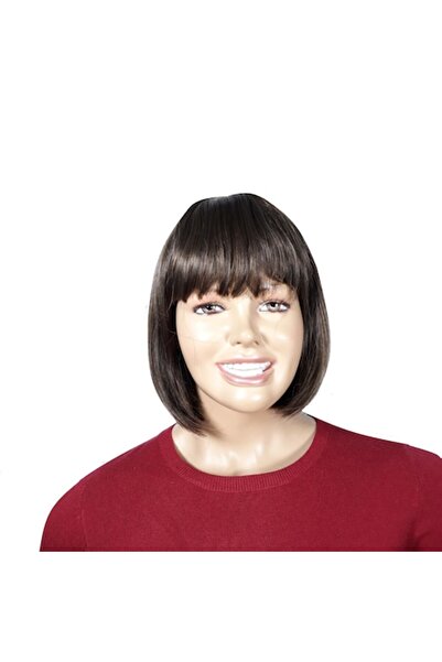 L-line fashion Peruca dama, fibra sintetica, cu aspect , bob, cu breton, saten castaniu