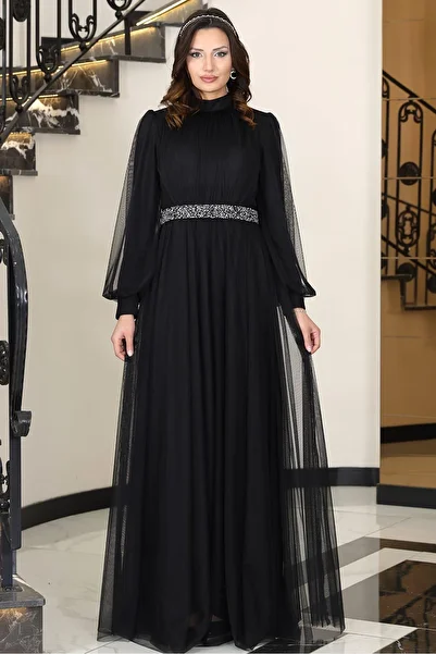modapodyum Alya Hijab Evening Dress Black