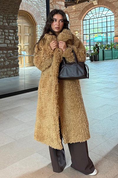Madmext Brown Buttoned Plush down Coat Mg2516