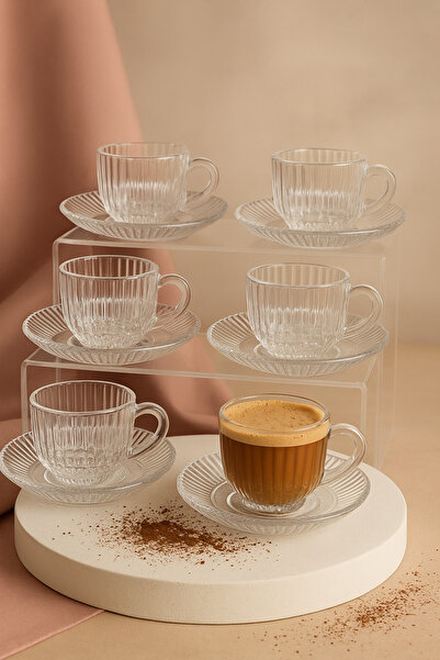 Elta Collection طقم أكواب إسبرسو وقهوة تركية زجاجية لـ 6 أشخاص - طقم أكواب زج...