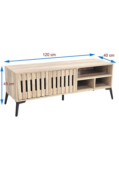TrentonGCC Wooden TV Stand with Storage Shelves and Sliding Doors
