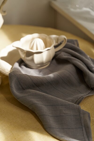 BOHEMAİ Eșarfă de in afumat cu dungi Alba