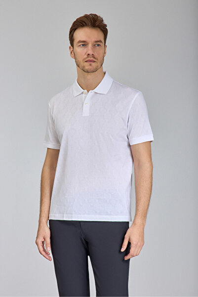 Bisse Polo Yaka Düğmeli Beyaz Erkek T-Shirt