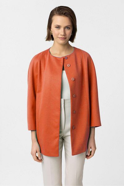 Deriderim Pomegranate Flower Jadira Snap Closure Belted Three Quarter Sleeve Fabric Coat