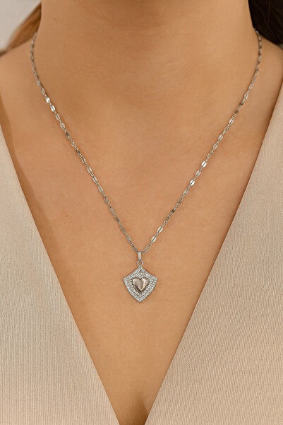 G Sport POLO 316L Steel Silver Heart Diamond Stone Detailed Necklace