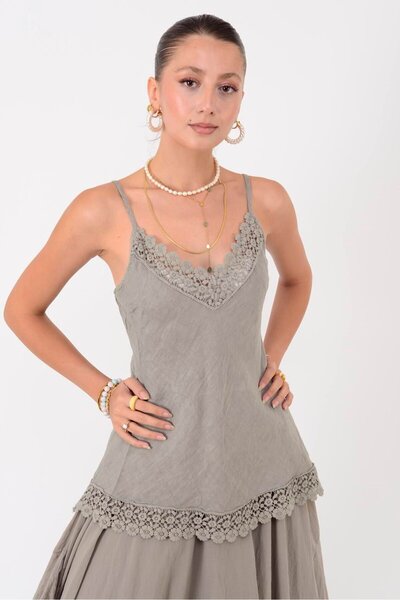 Park Moda 20585 Lace Strap Linen Bluz