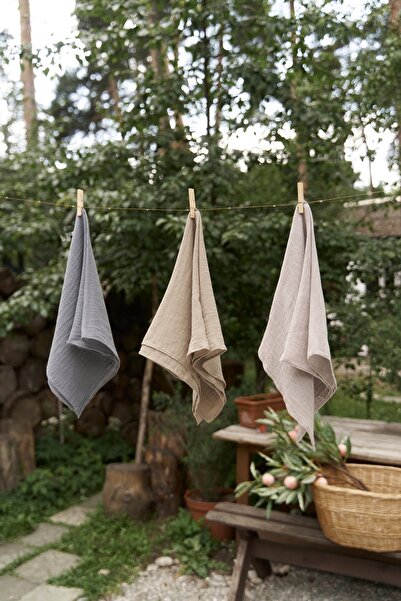 BOHEMAİ Violet Khaki Linen Scarf