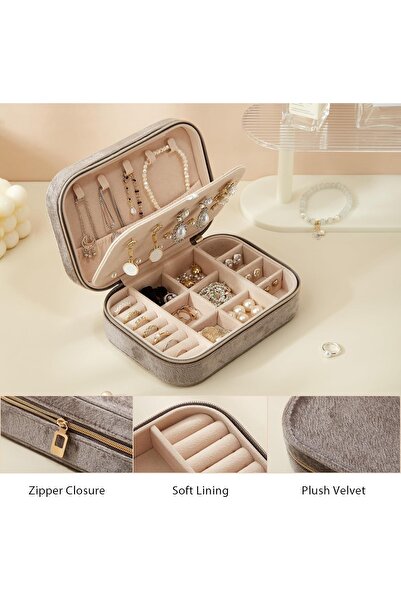 gaman Velvet Soft Texture Fabric Zipper Jewelry Box Bag Size Jewelry Box
