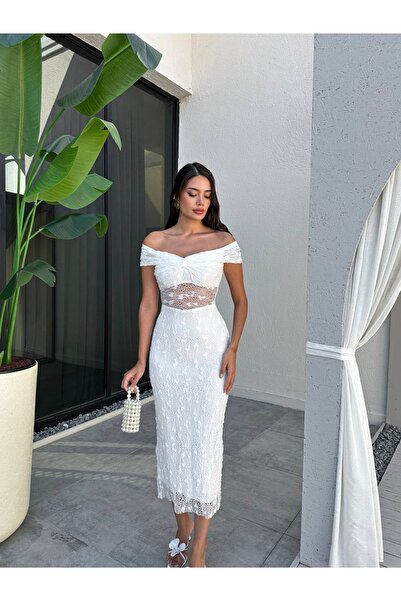 ESRAHELVACI Φόρεμα με δαντέλα με κόμπο στο στήθος