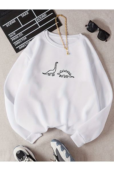 uyguntarz Unisex Dinosaur Printed Oversize Sweatshirt