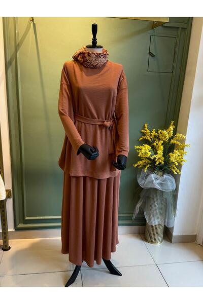 Merwishop طقم تنورة من الخيزران باللون البرتقالي