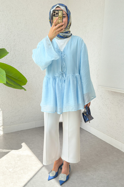 Salih Çelebi Modal Kimono with Rope Laces 2389 - Baby Blue
