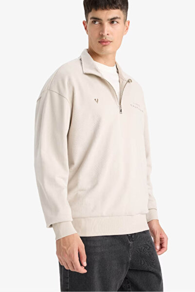 DeFacto Vikings Valhalla Boxy Fit Zipper Back Printed Stone Men's Sweatshirt E9298Ax/Bg766