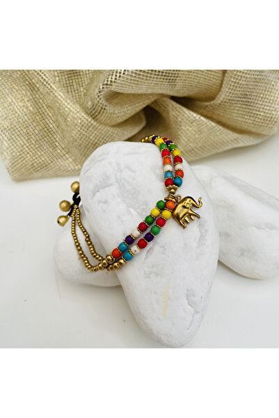 Casa D'or Jewelery Vintage Bohem Renkli Doğal Taşlı Bakır Boncuklu Filli Zill...