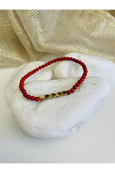 Casa D'or Jewelery Kırmızı Onyx Taşlı Lak Kaplama Bakır Süslemeli Lastilki Bi...