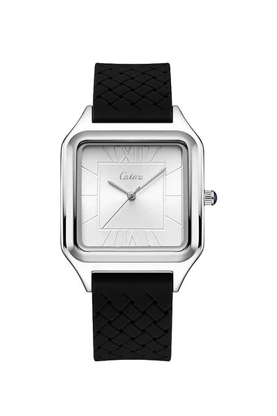 catera Men's watch, magnetic, black rubber, silver frame, white dial