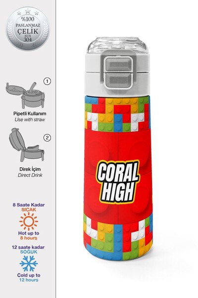 Coral High Color Block Patterned 4-Piece School Bag Set Elementary School Bag Set