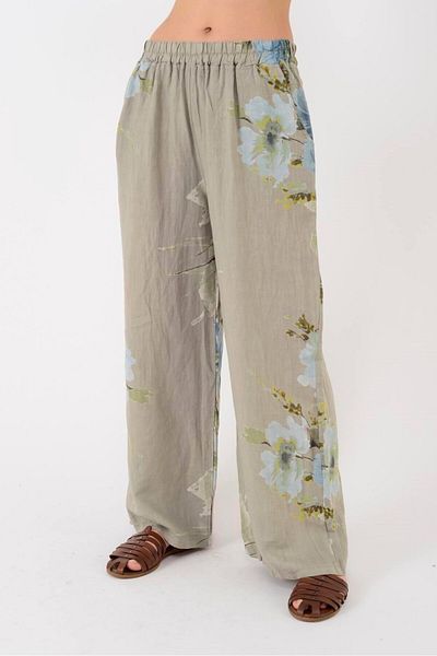 Park Moda 14300 Batik Flower Pattern Palazzo Linen Pants